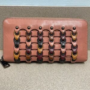 Coach Pink Grain Genuine Leather Accordian Zip-Around Long Wallet Women’s